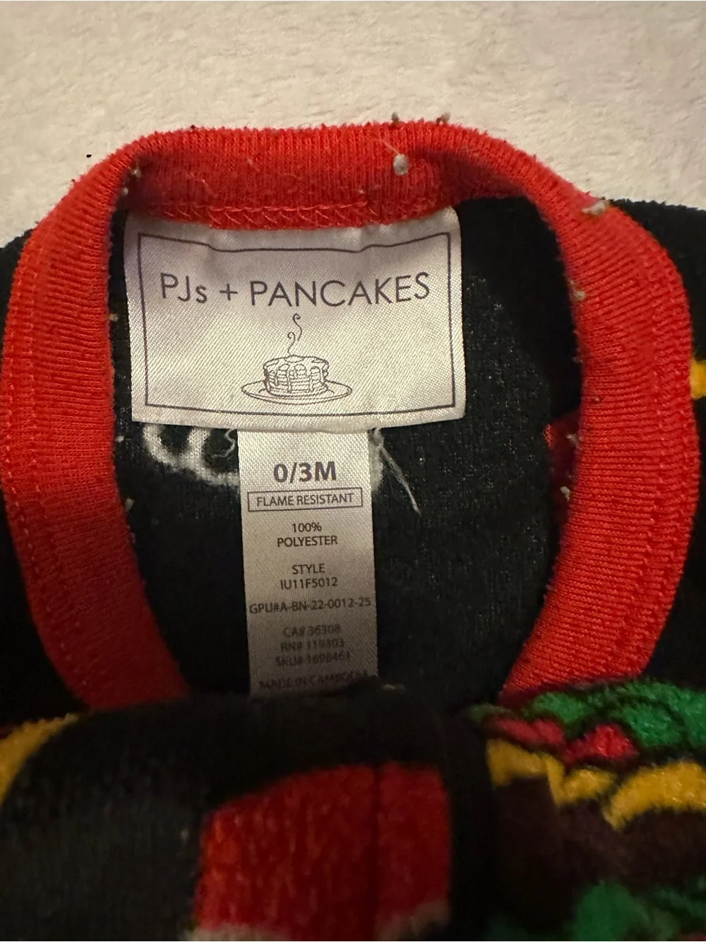 Kids Black Fast Food Print One-Piece Pajamas